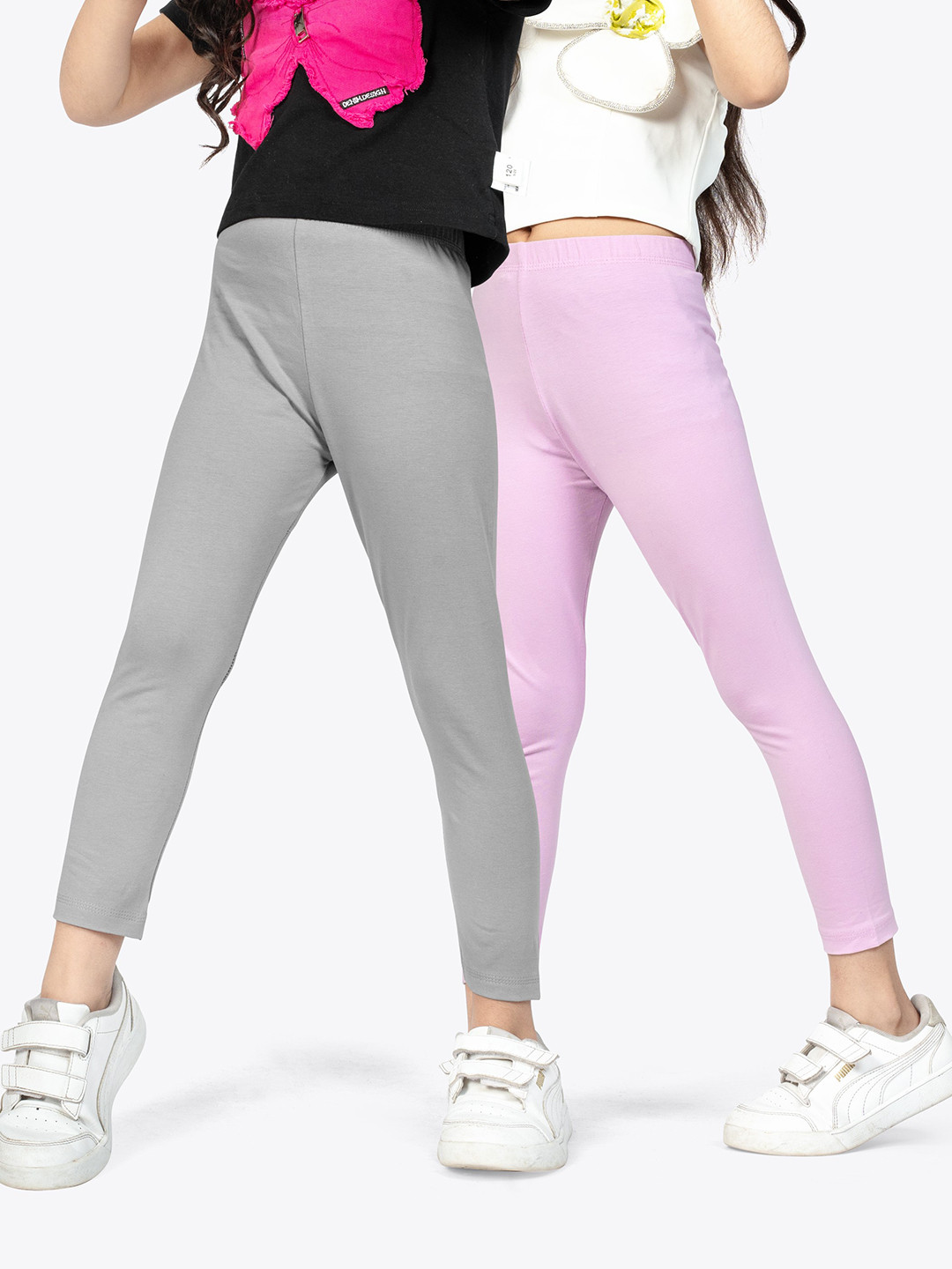 ariel Girls Pack Of 2 Non-Transparent Pure Cotton Ankle Length Leggings