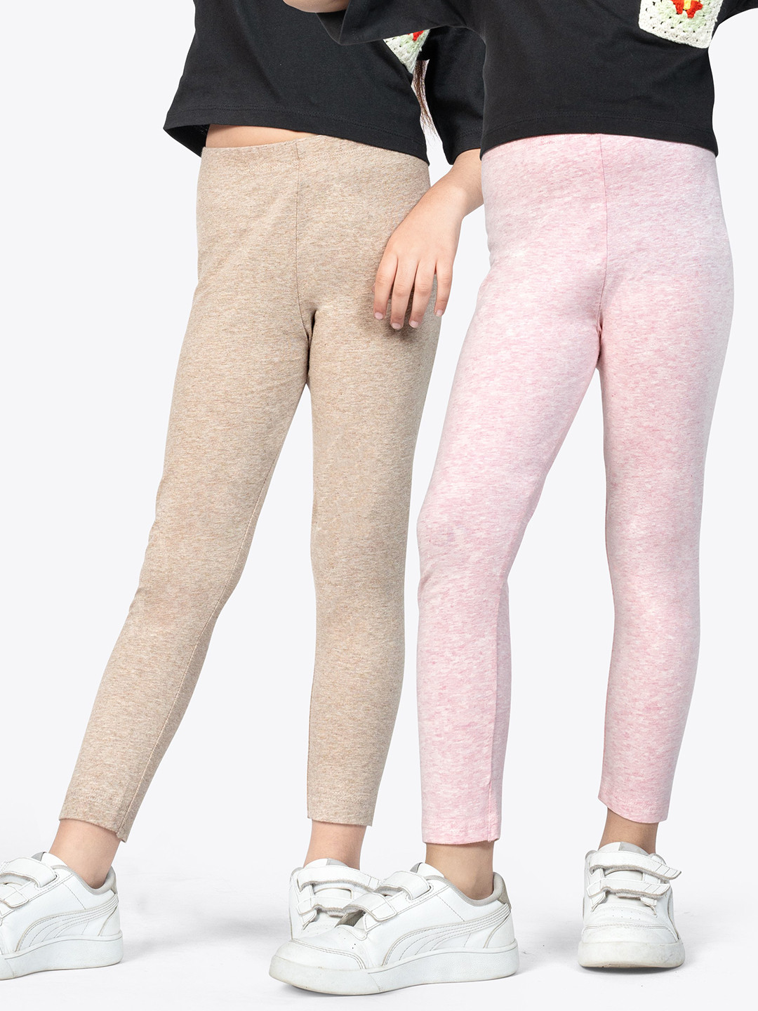 ariel Girls Pack Of 2 Non-Transparent Pure Cotton Ankle Length Leggings