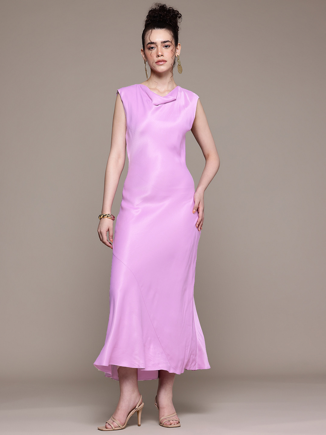 MANGO Cowl Neck Satin Midi Dress