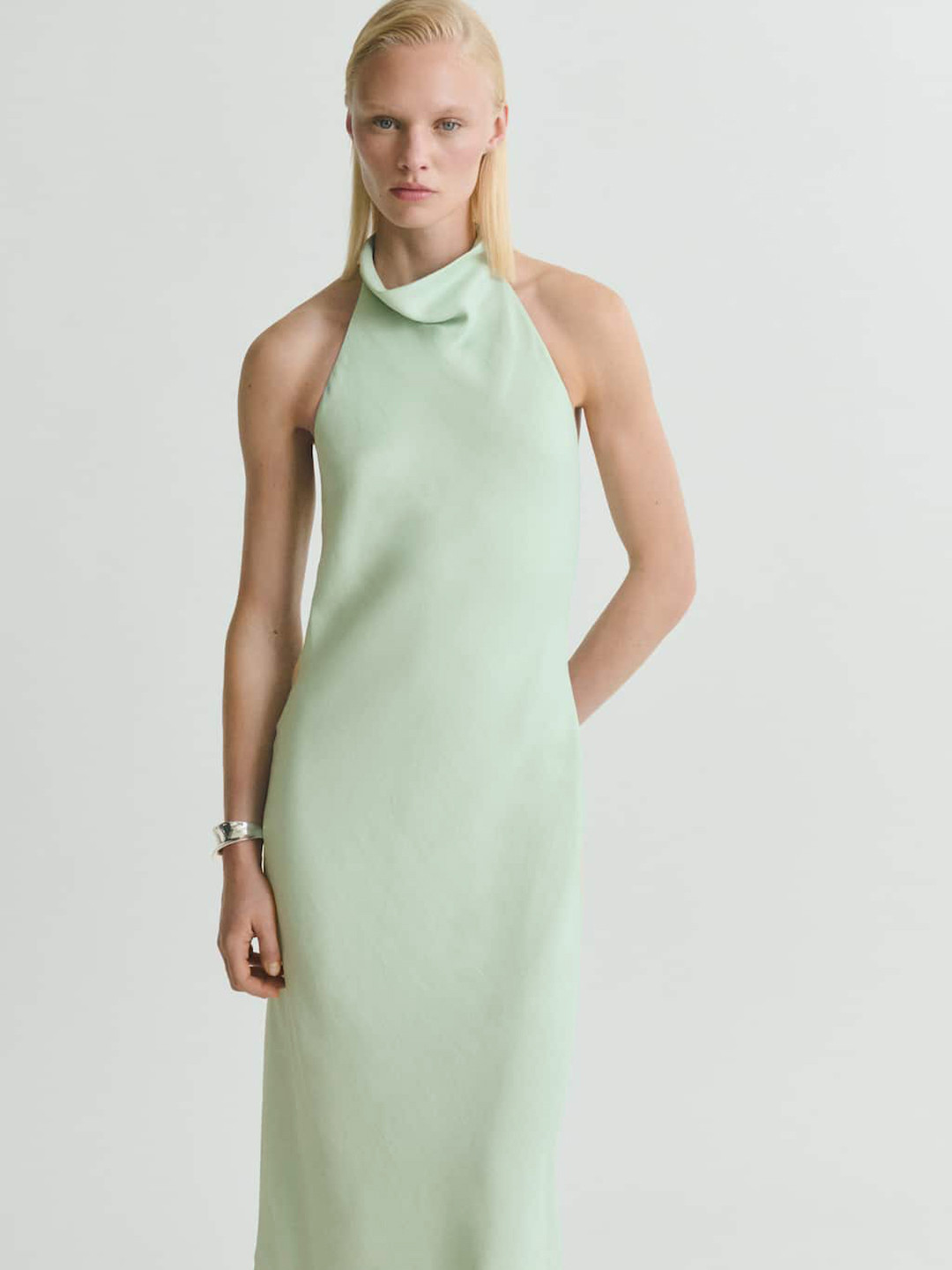 MANGO Halter Neck Satin Maxi Dress