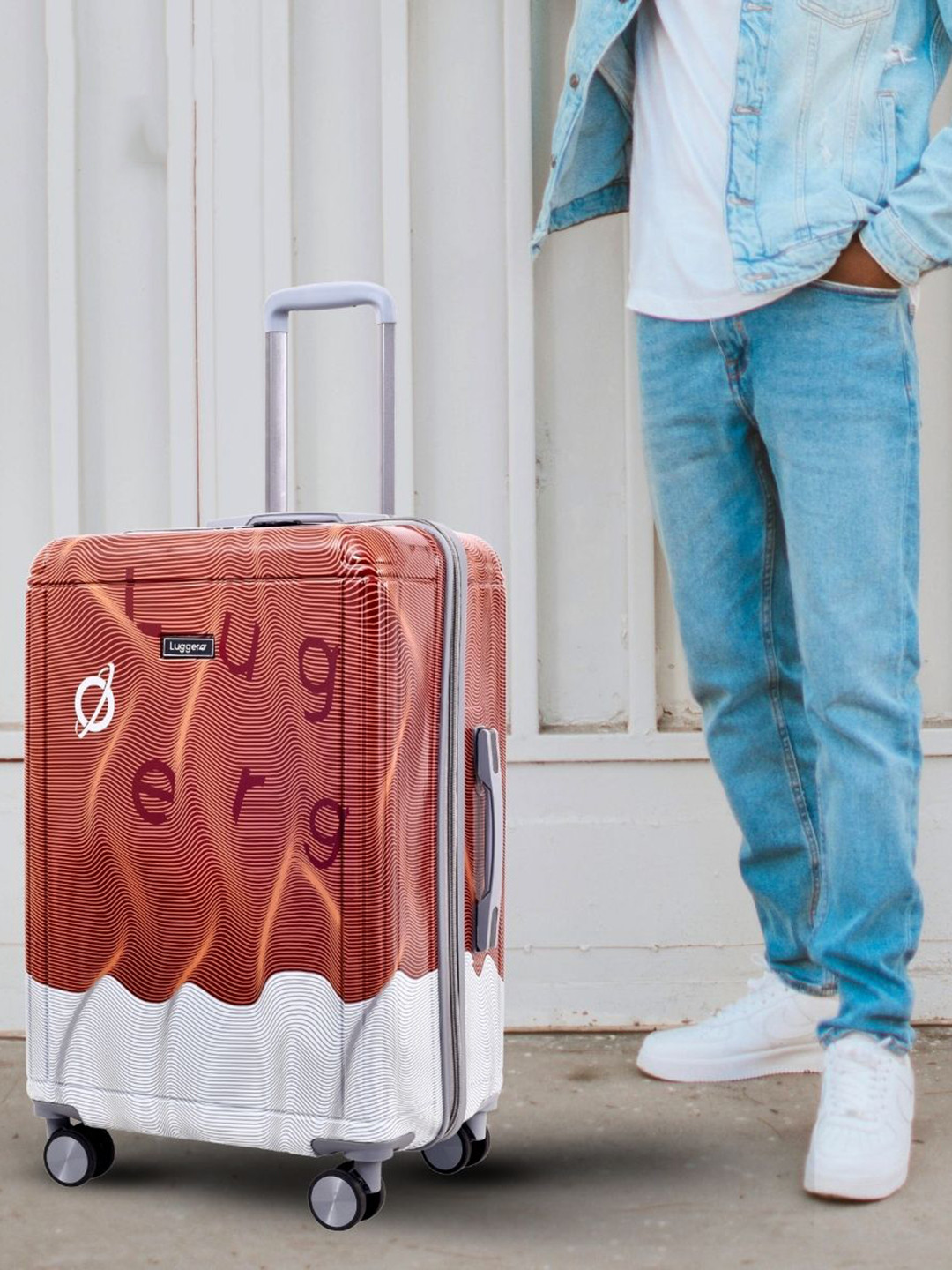 Luggero Brown Printed  360-Degree Wheeling Medium Suitcase Bag