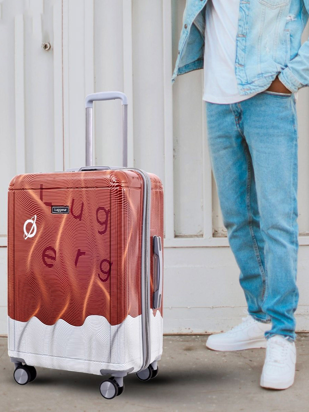 Luggero Set Of 3 Brown Printed  360-Degree Wheeling Suitcase Bag