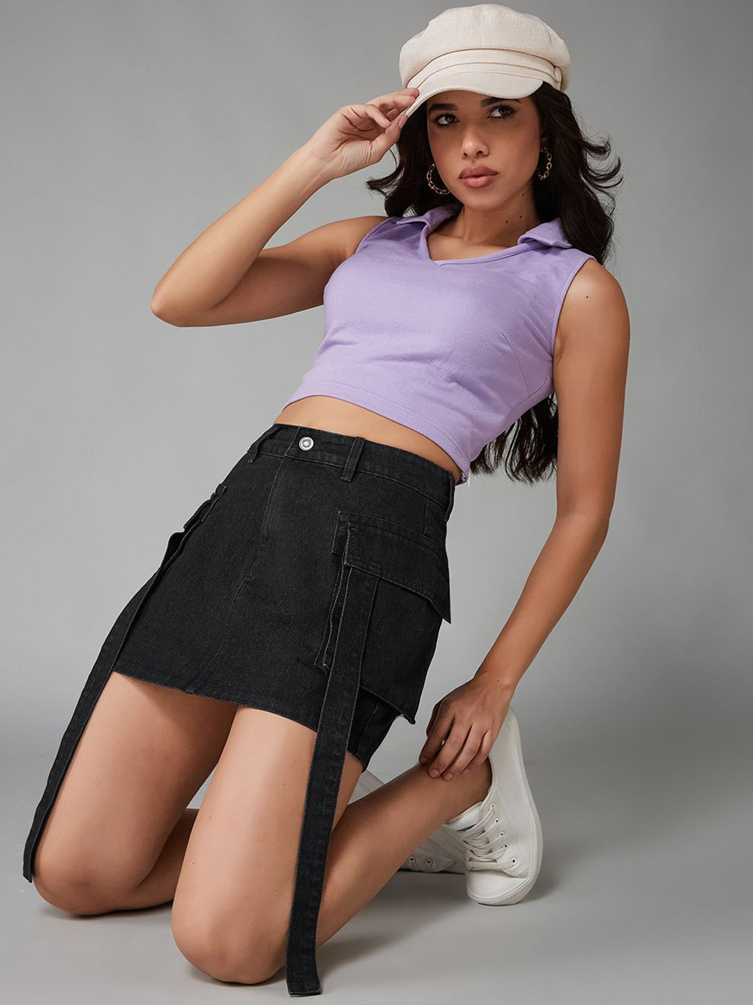 DOLCE CRUDO Flora Bloom Mini Denim Skirt