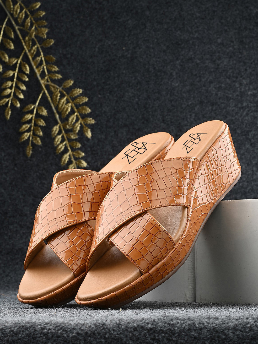 Zebba Women Textured Cross Strap Wedge