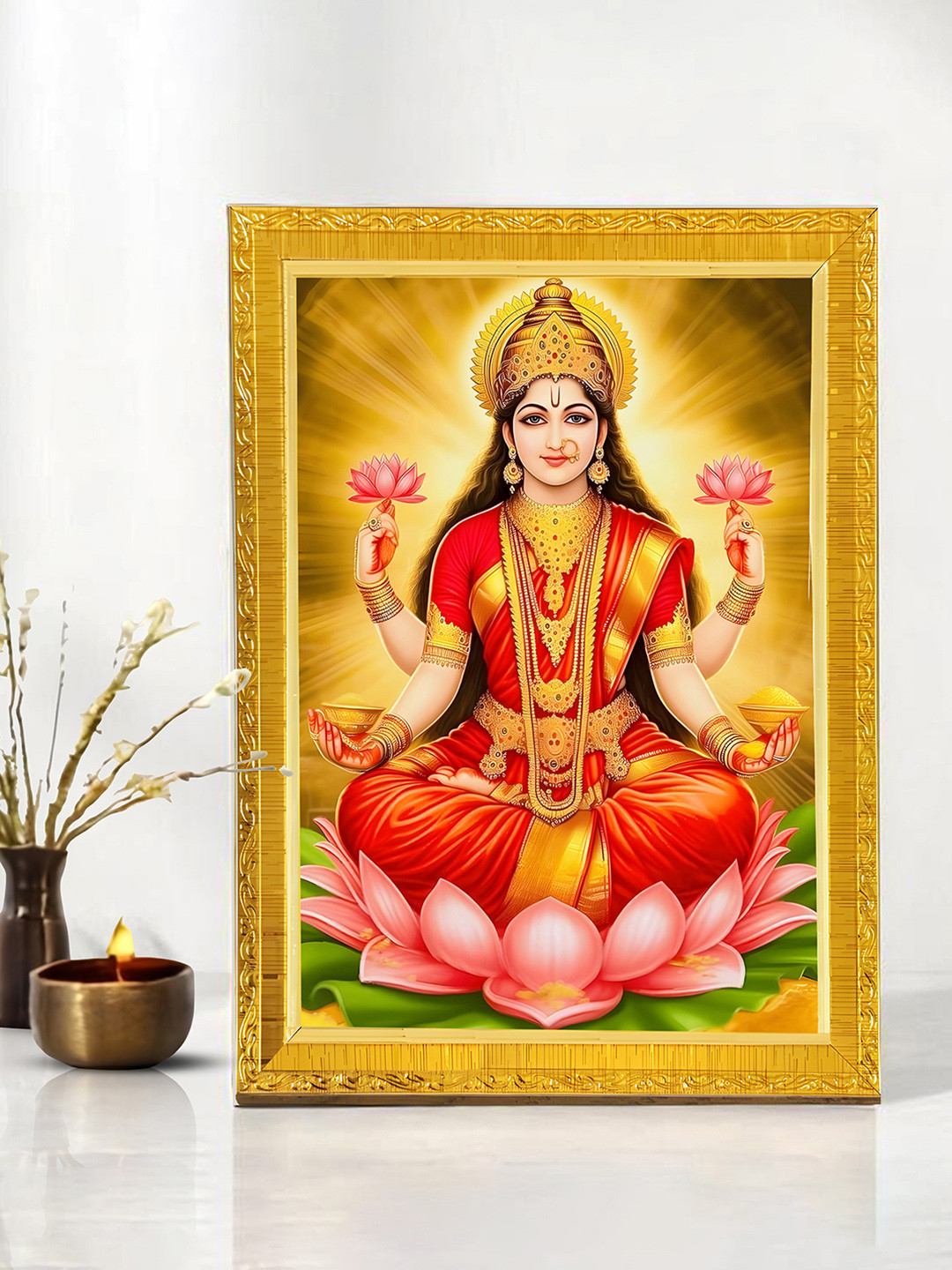 Art Street Devi lakshmi Ji God Synthetic Wood Rectangle Paintings Wall Art - 13.2x9.7In
