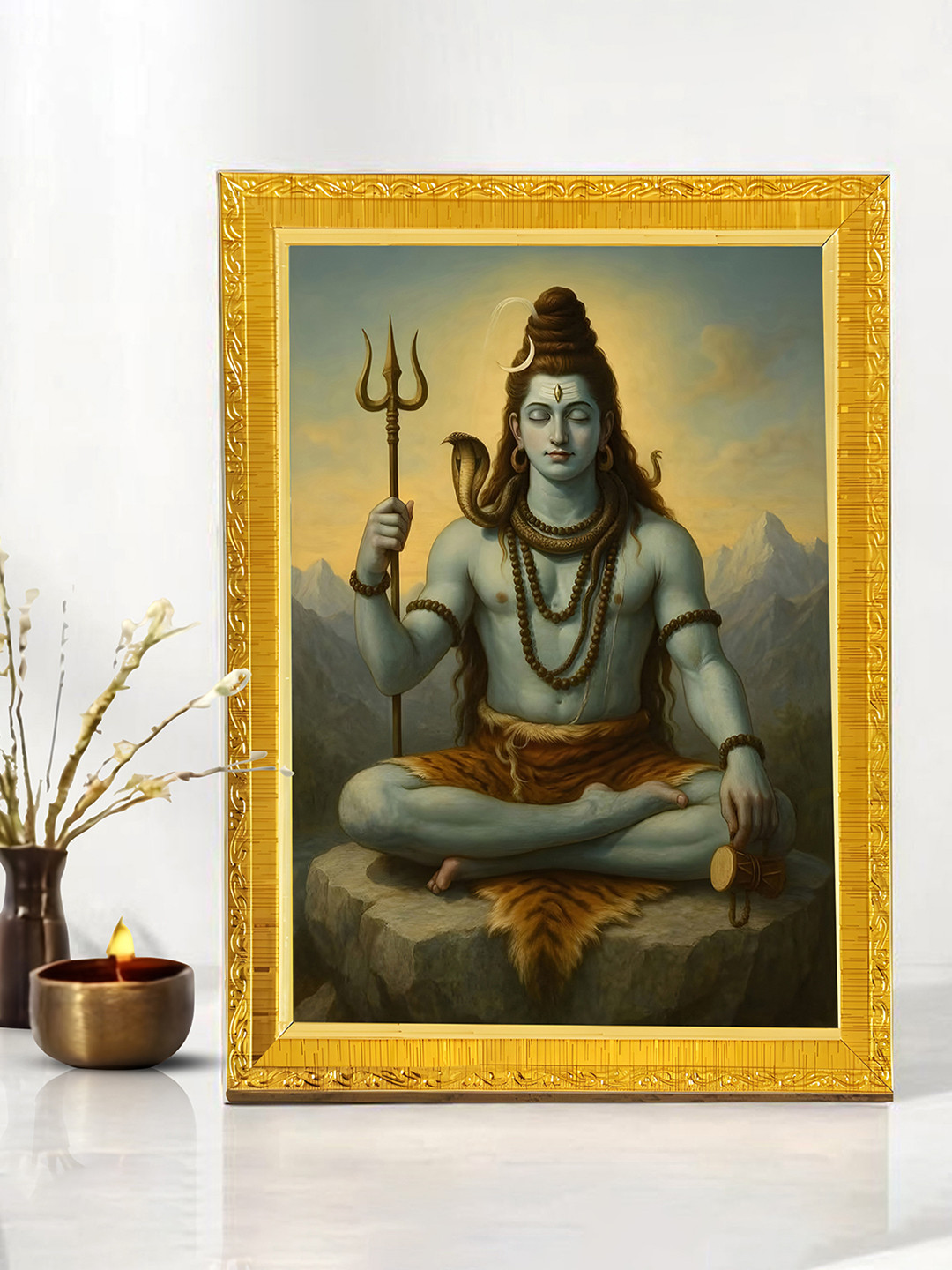Art Street Gold-Toned & Blue Mahadev Shiv God Religious Wall Paintings