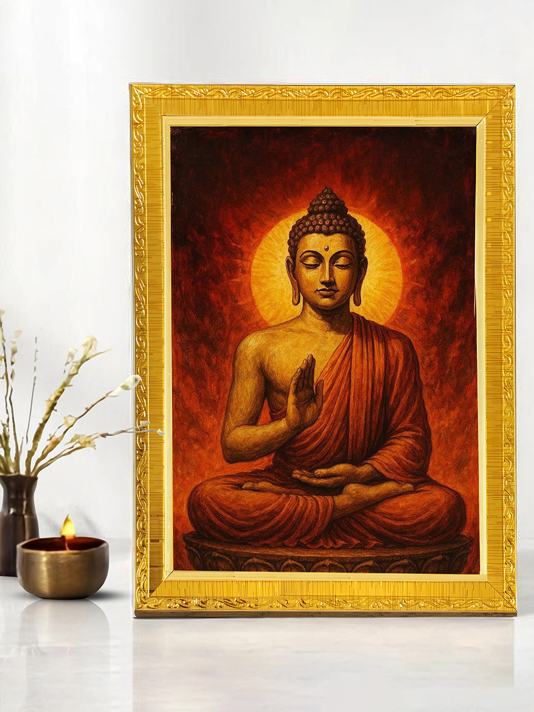 Art Street Buddha Synthetic Wood Wall Rectangle Paintings Wall Art -9.7 x 13.2In
