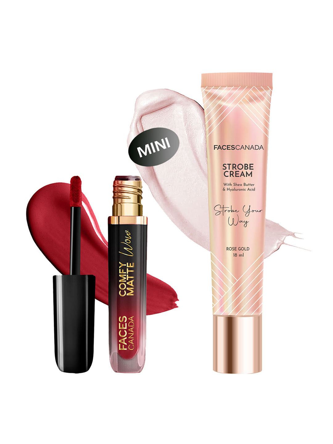 FACES CANADA Comfy Matte Wow Liquid Lipstick - Maroon Maven & Rose Gold Strobe Cream Combo