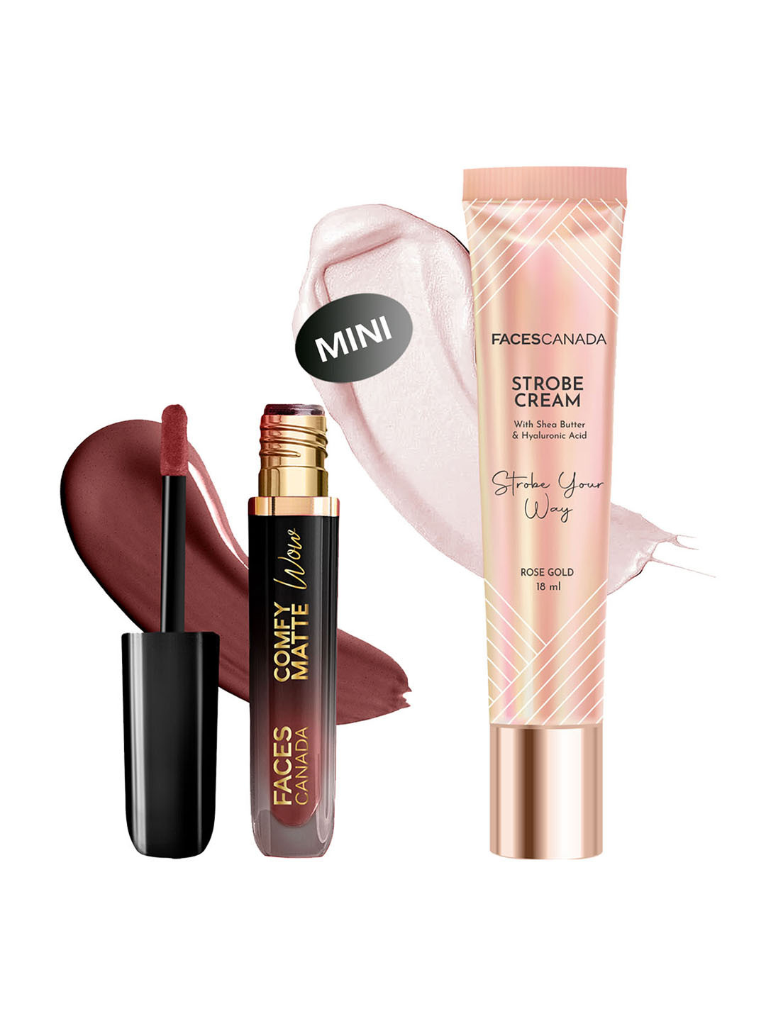 FACES CANADA Comfy Matte Wow Liquid Lipstick - Cocoa Crush & Rose Gold Strobe Cream Combo