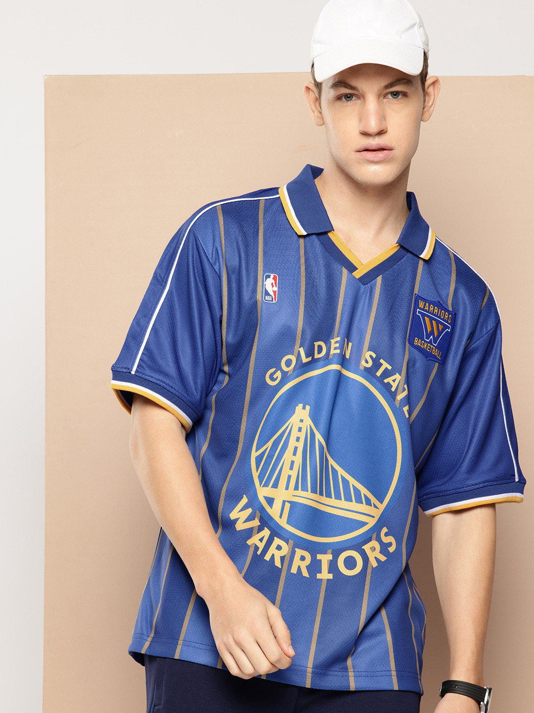 NBA Men Golden State Warriors Vintage Oversized Polo