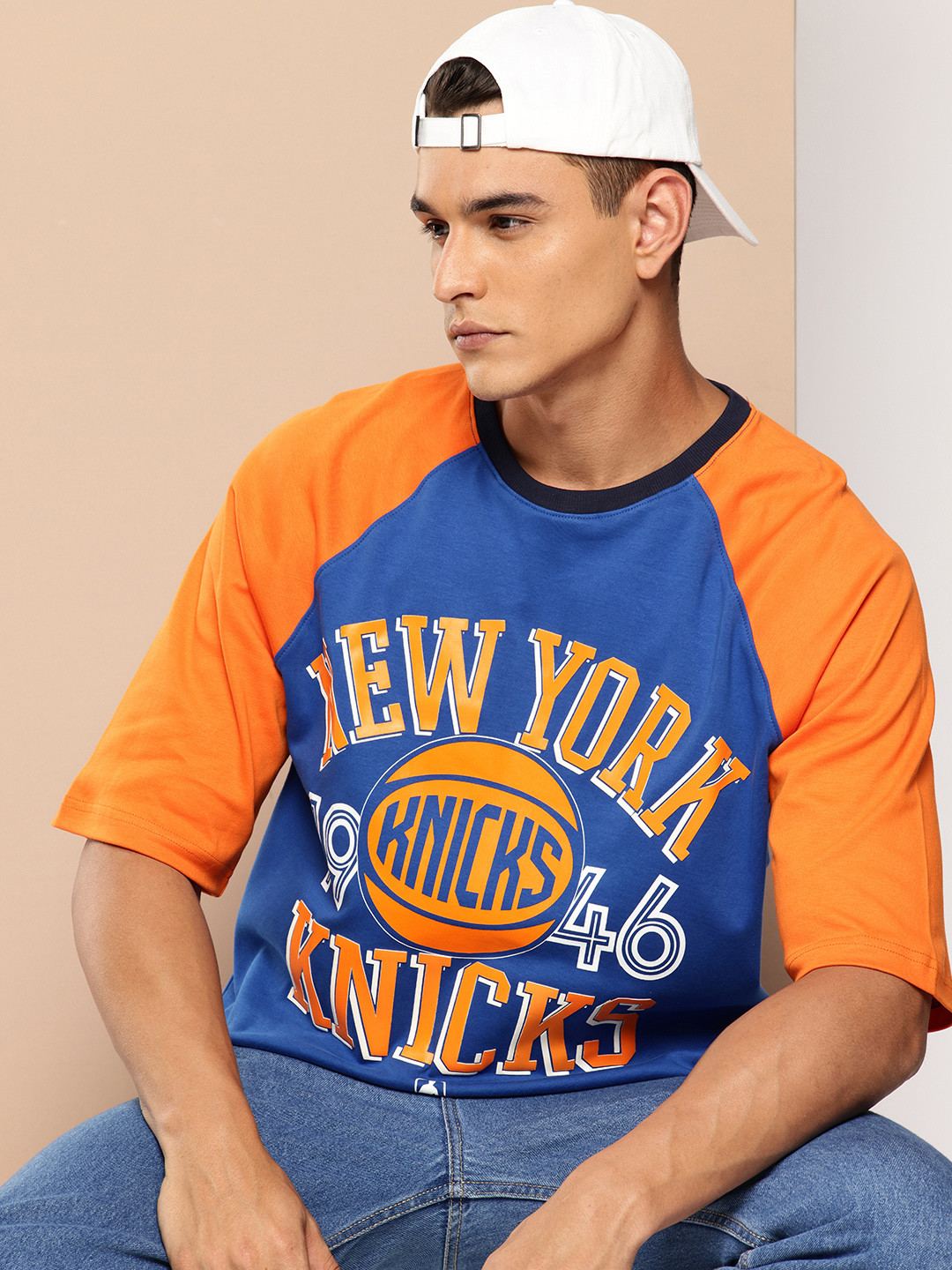NBA Men New York Knicks Printed Oversized Pure Cotton T-shirt
