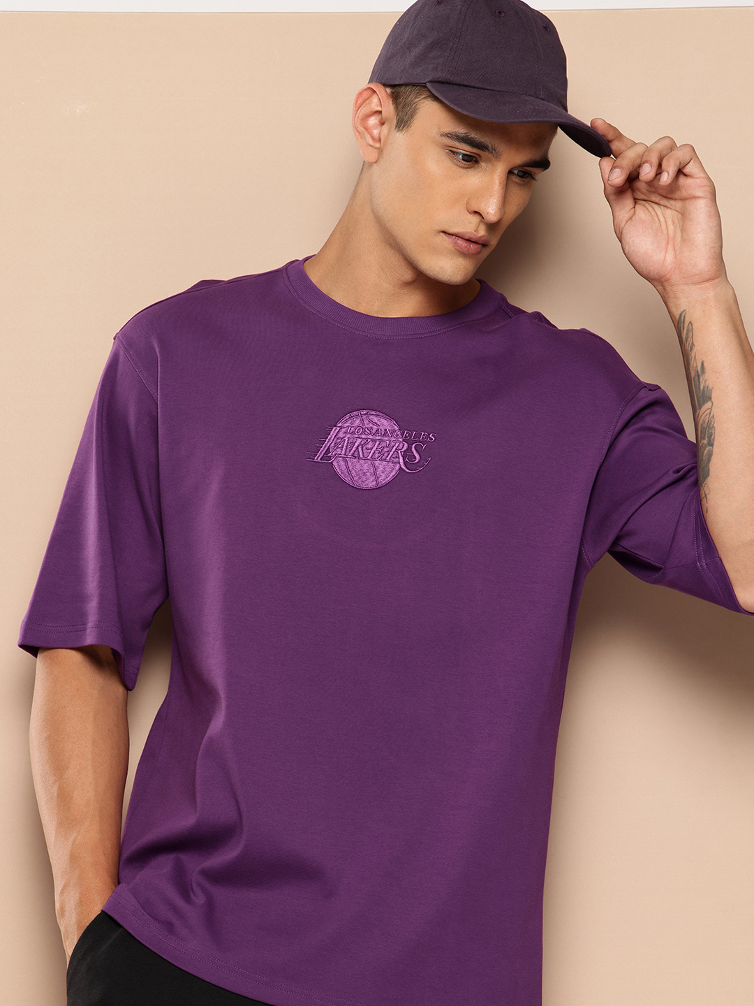 NBA Men Los Angeles Lakers Drop-Shoulder Sleeves Oversized T-shirt