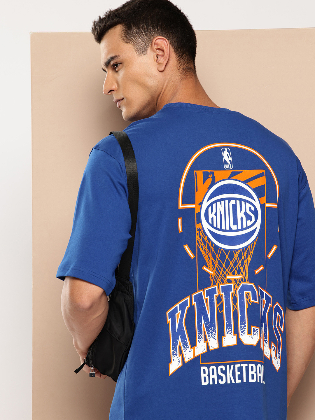 NBA Men New York Knicks Printed Drop-Shoulder Sleeves Oversized Pure Cotton T-shirt