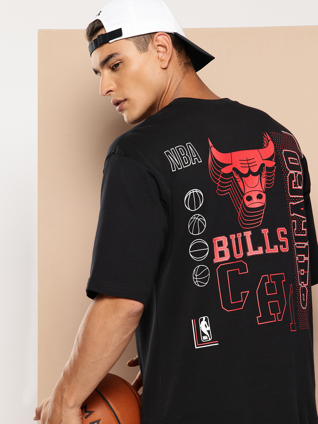 NBA Men Chicago Bulls Printed Oversized Pure Cotton T-shirt