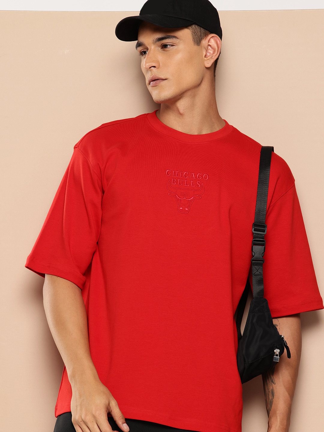 NBA Men Chicago Bulls Drop-Shoulder Sleeves Oversized Pure Cotton T-shirt