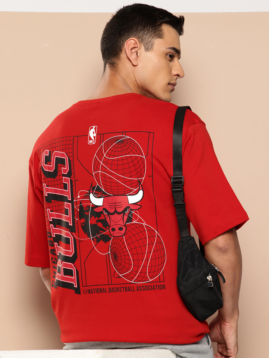 NBA Men Chicago Bulls Printed Drop-Shoulder Sleeves Oversized  Pure Cotton T-shirt