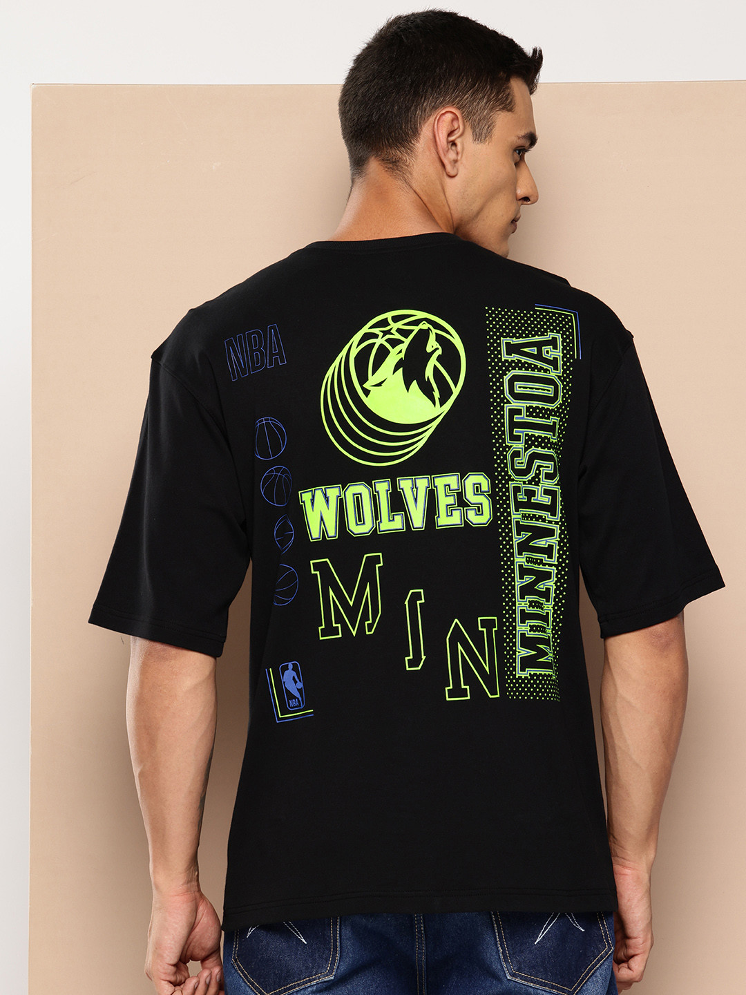 NBA Men Minnesota Timberwolves Midnight Printed Oversized Pure Cotton T-shirt