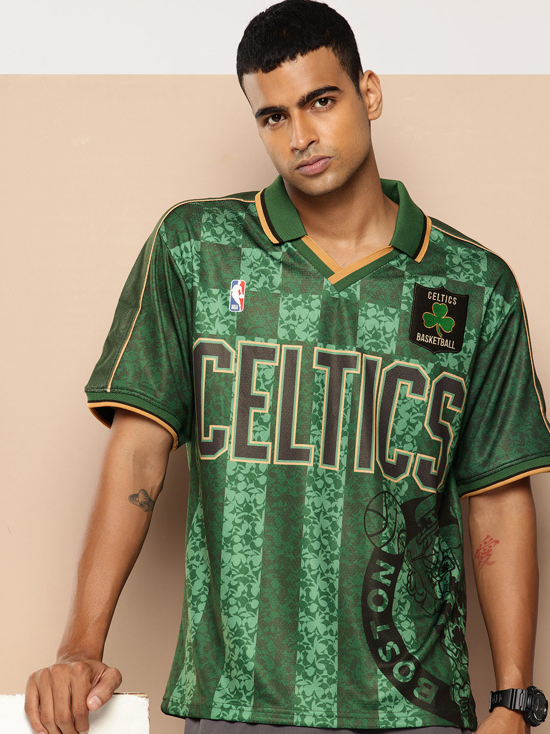 NBA Men Boston Celtics Vintage Oversized Polo