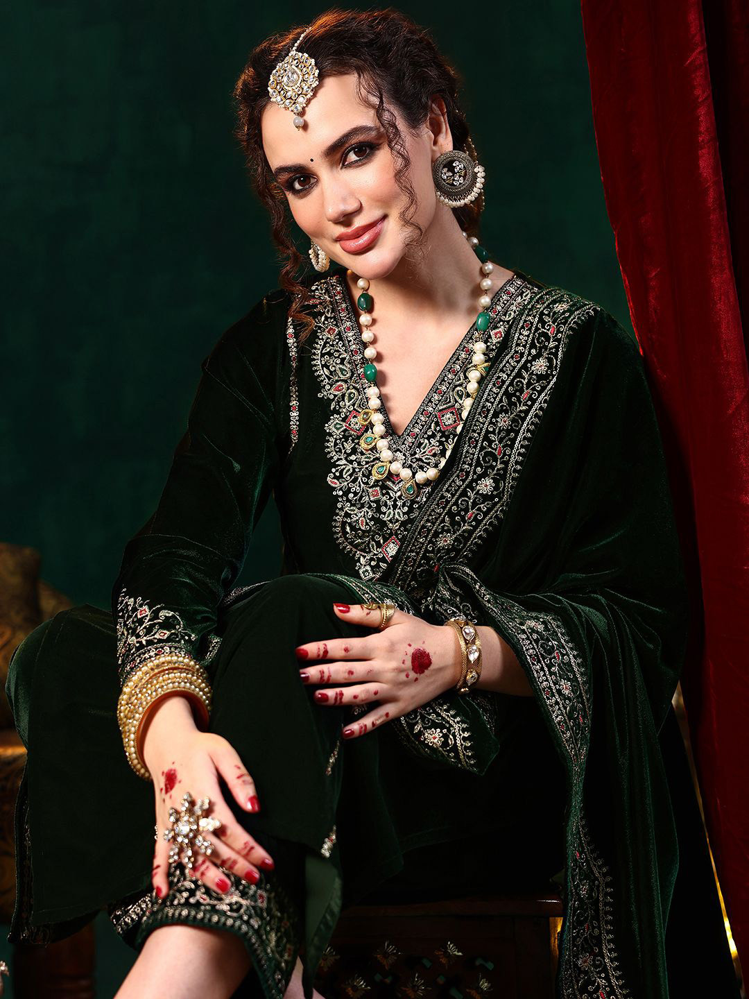 Libas Women Floral Yoke Design Kurta with Trousers & Dupatta