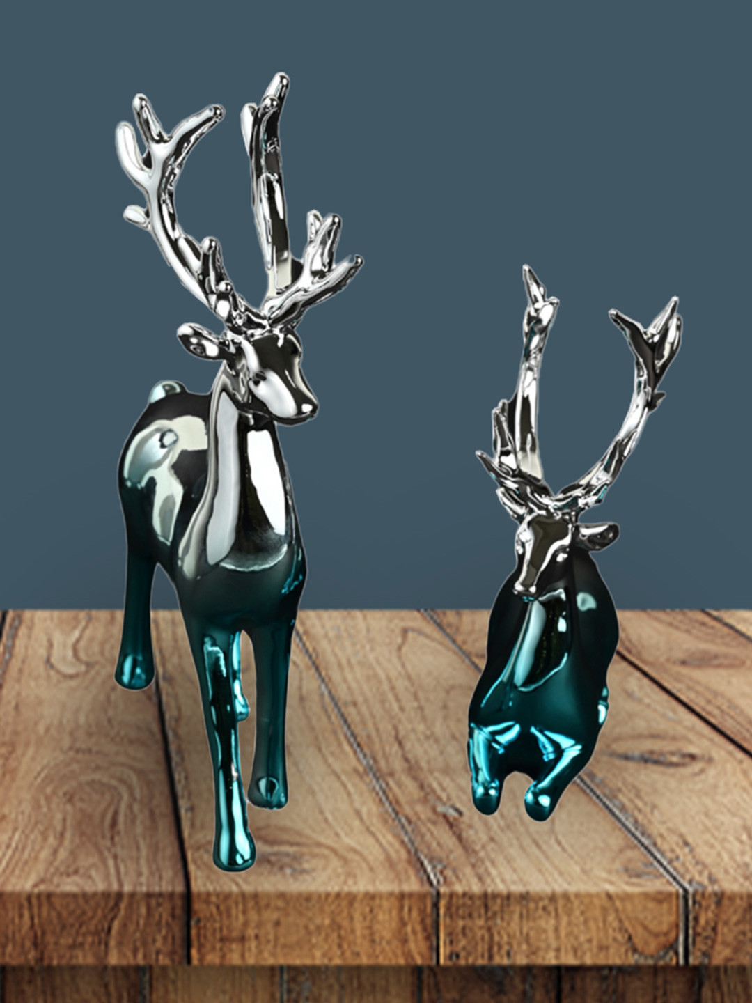 MIDLAND Resin Coloured Toned Blue & Silver BAMBI & BLOSSOM Showpiece