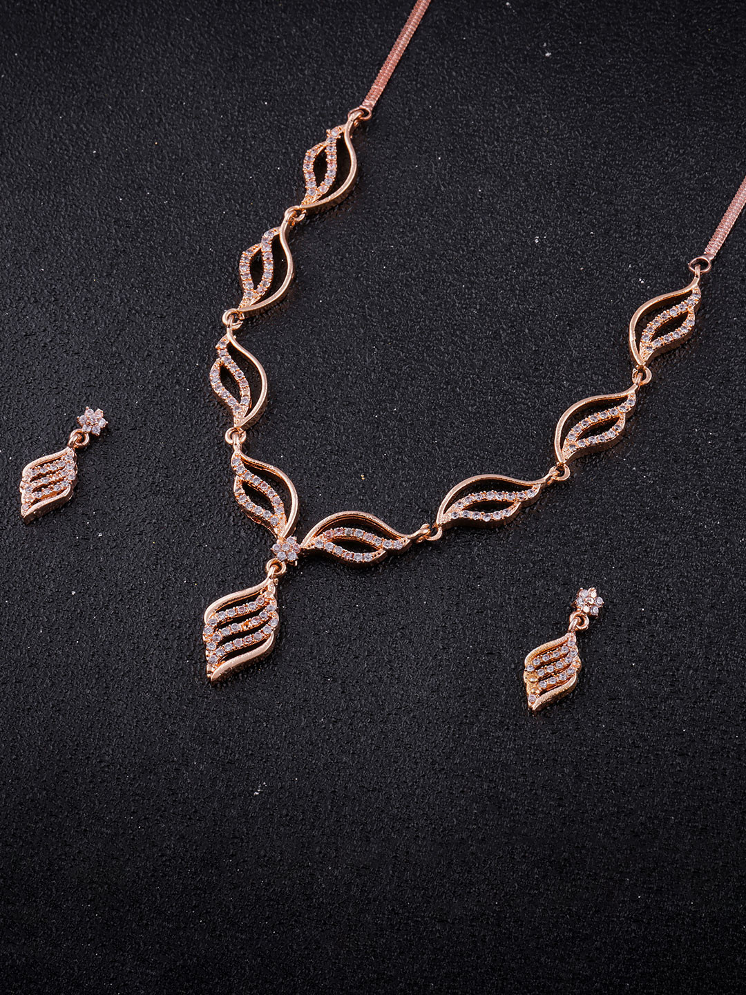 Anouk Gold-Toned Ruby & Green Stone Leaf Motif Necklace Set with Stud Earrings