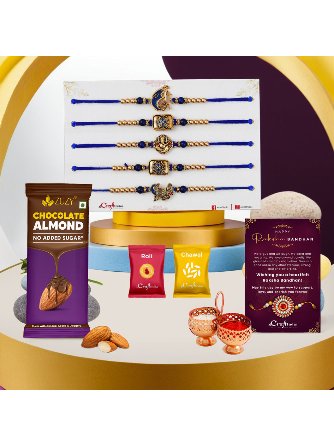 eCraftIndia 8-Pcs Religious Rakhi With Greeting Card & Chocolate Gift Set