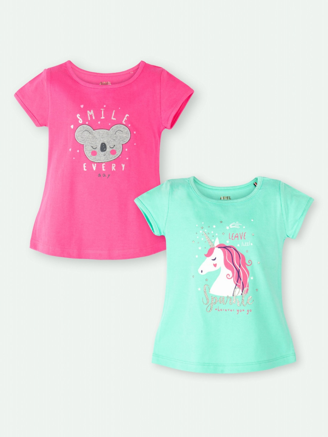 ariel Girls Pack Of 2 Typography Printed Round Neck Pure Cotton Casual T-shirts