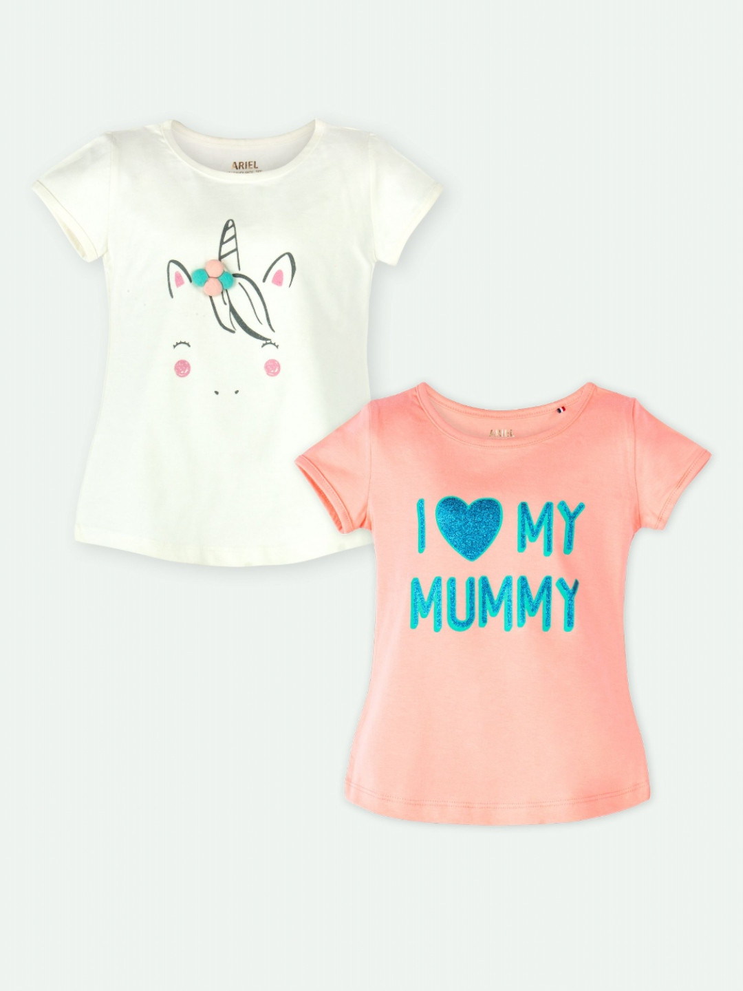ariel Girls Pack Of 2 Typography Printed Pure Cotton T-shirts