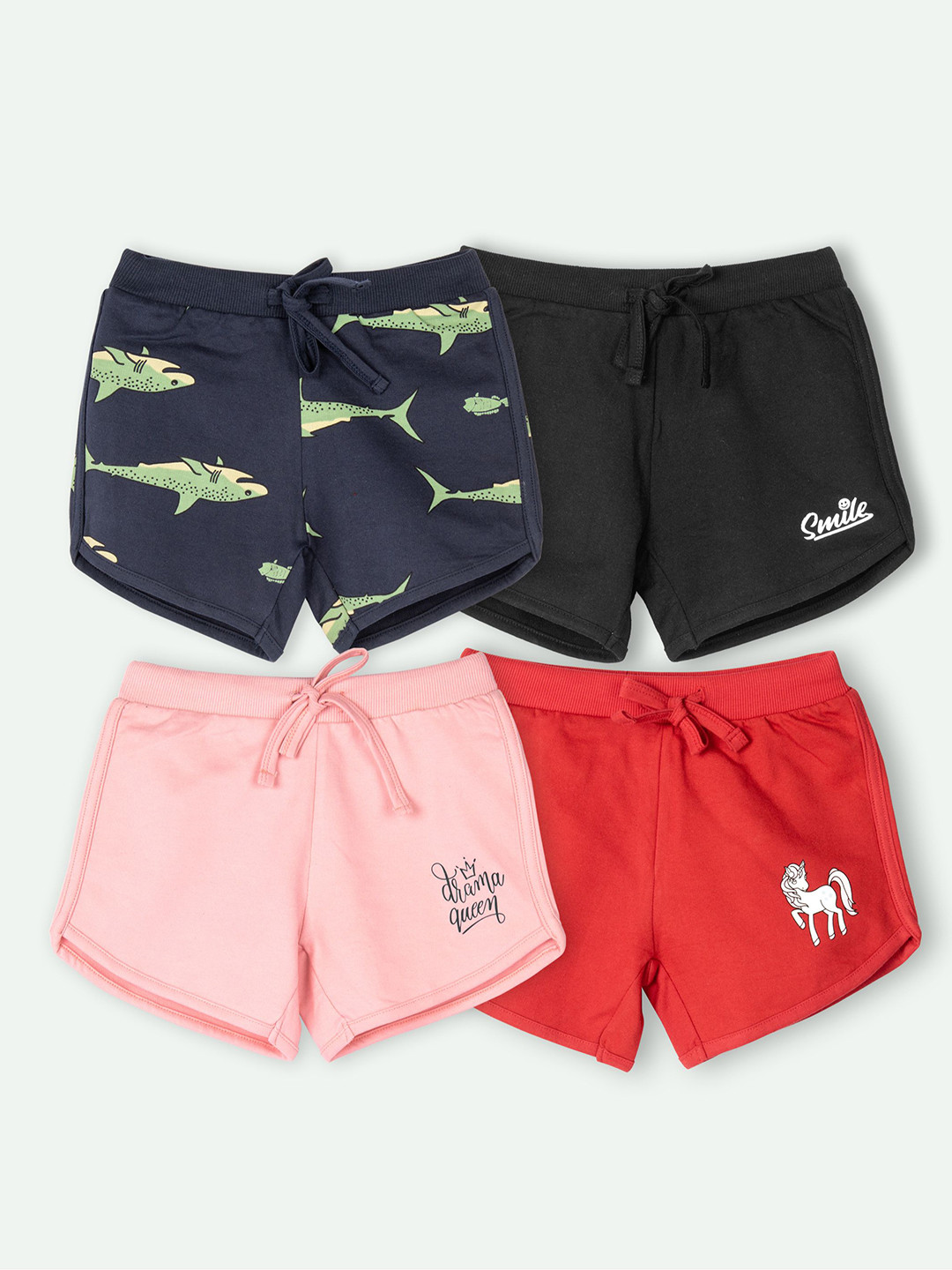 ariel Girls Printed Mid-Rise Shorts Pack Of 4
