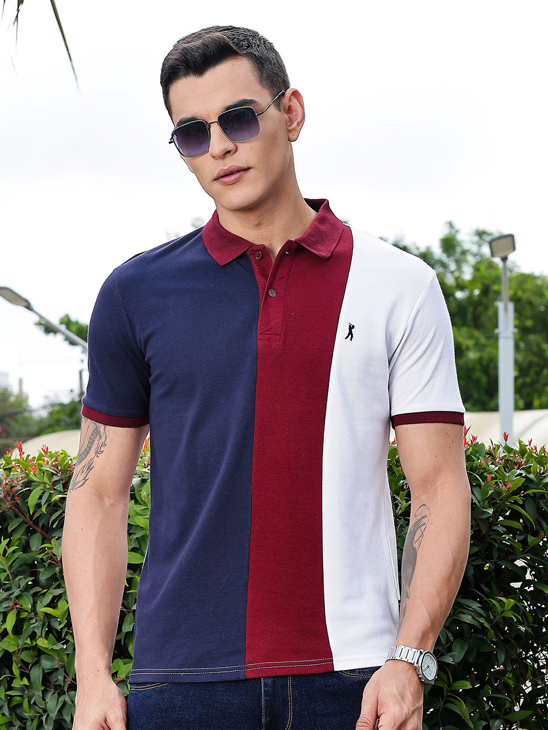 Thomas Scott Colourblocked Polo Collar Knitted T-Shirt