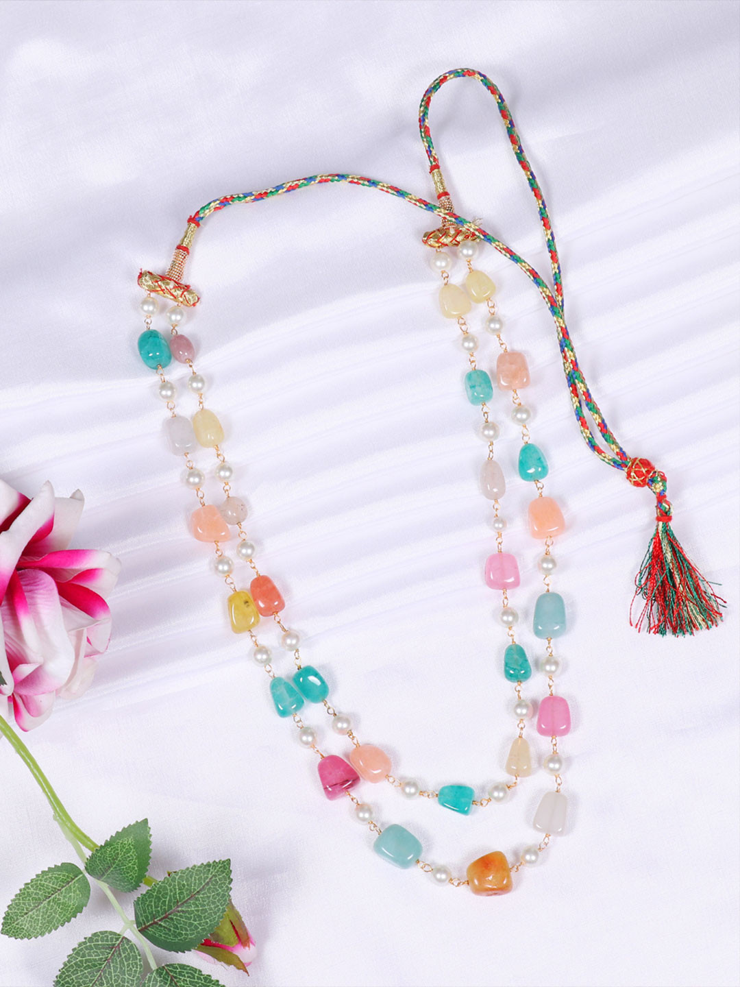 Raj Gems Quartz & Pearl Gemstone Beaded Layered Necklace