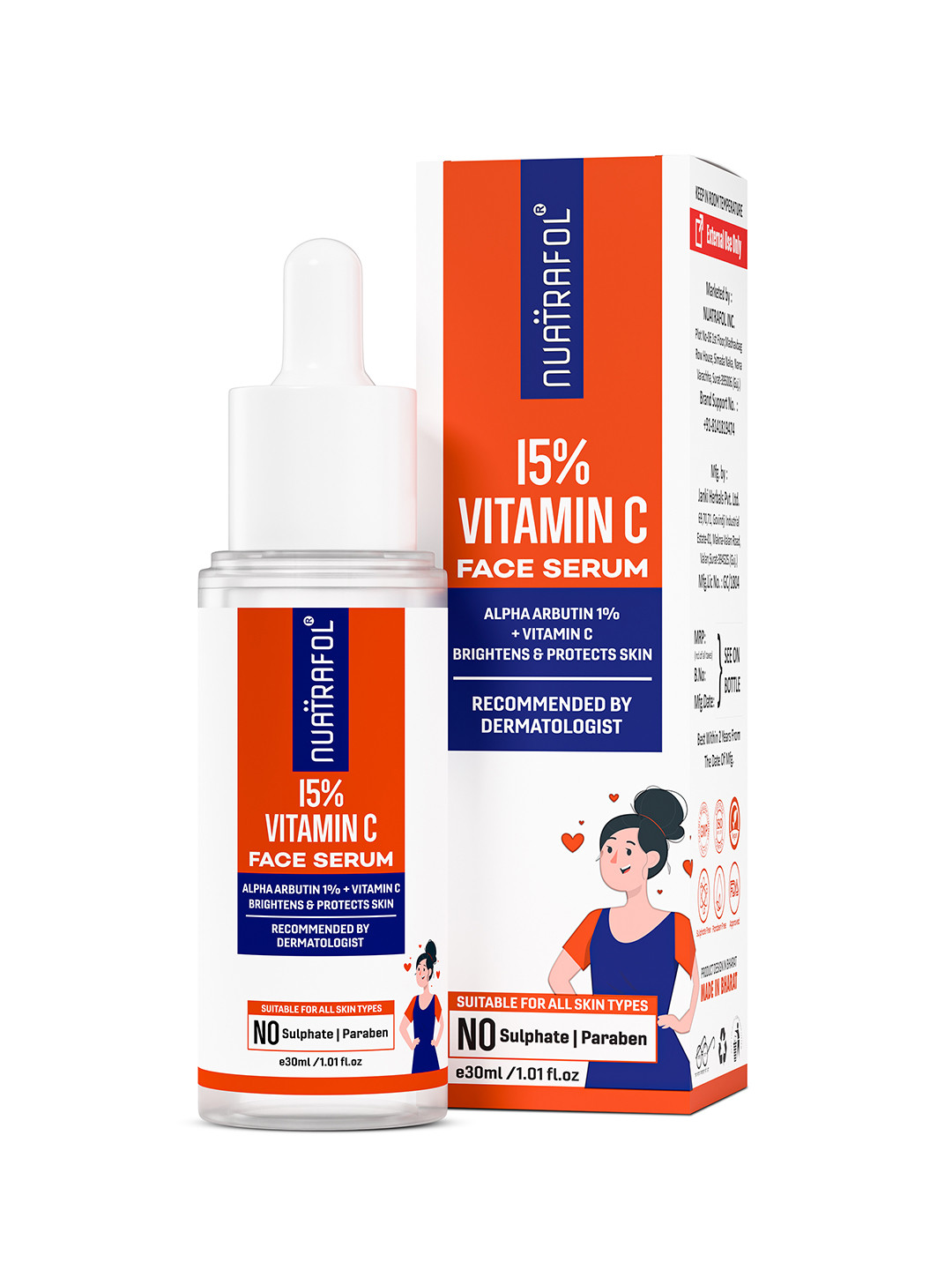 NUATRAFOL 15% Vitamin C Face Serum For Skin Brightening & Uneven Skin Tone - 30 ml