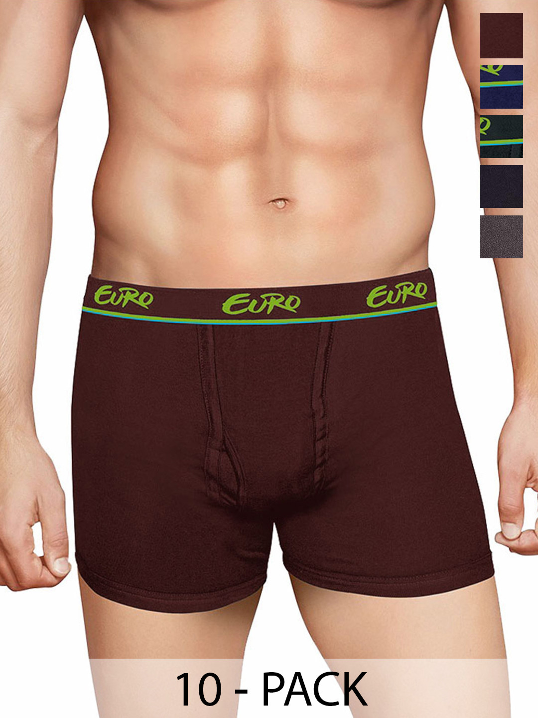Euro Pack Of 10 Assorted Mid Rise Trunks Euro-Micra-Plain-Long-Trunk-10