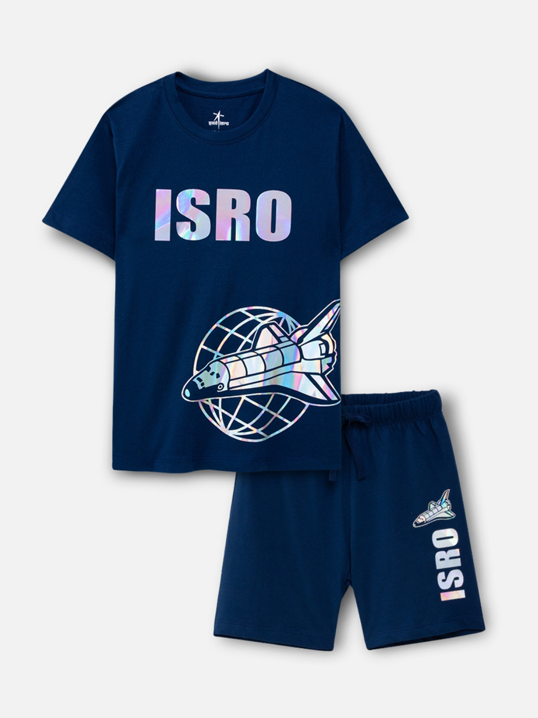 Nap Chief Kids Unisex ISRO Printed Pure Cotton T-Shirt with Shorts