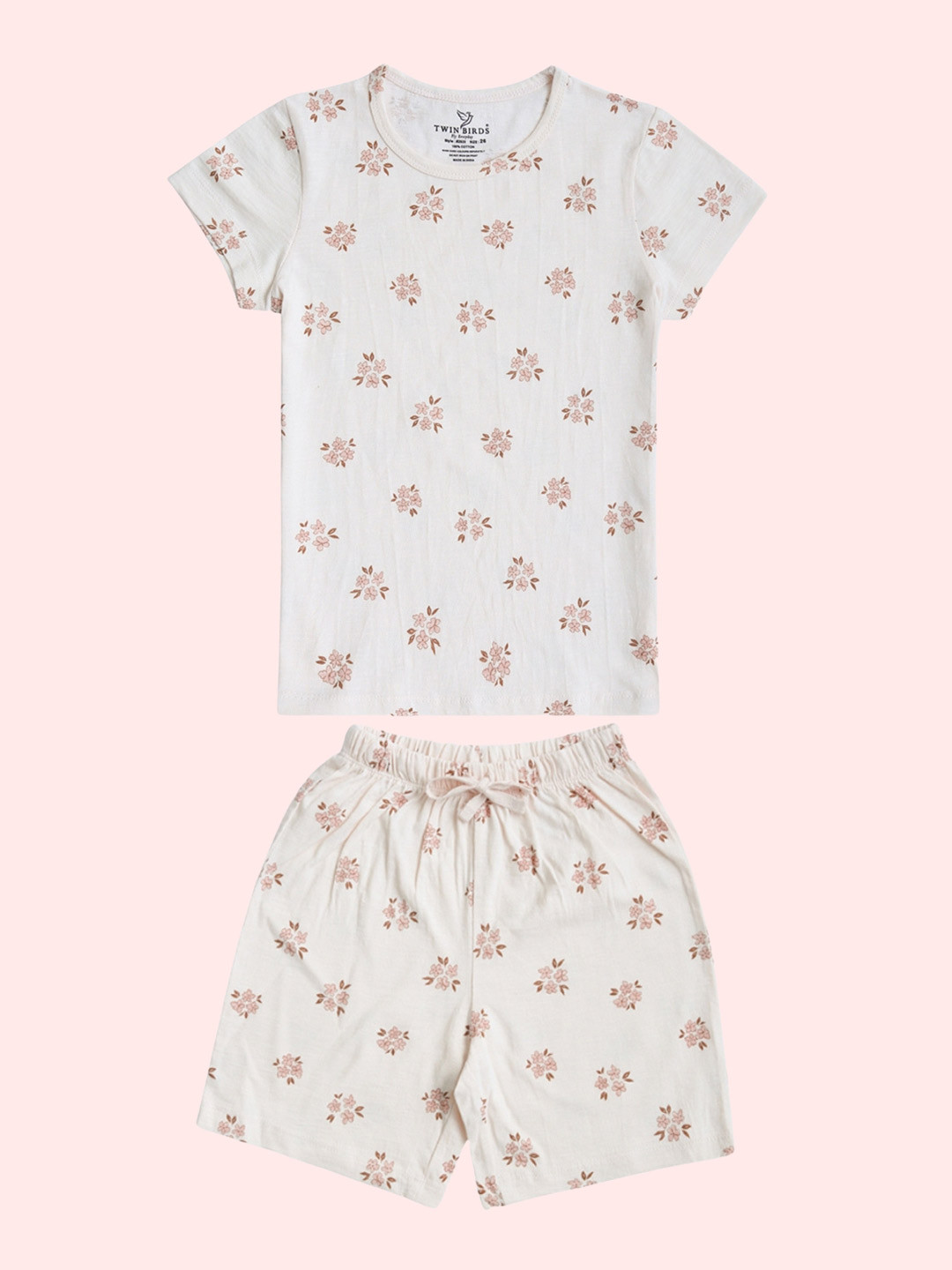 TWIN BIRDS Girls Printed Cotton T-shirt With Shorts Clothing Set