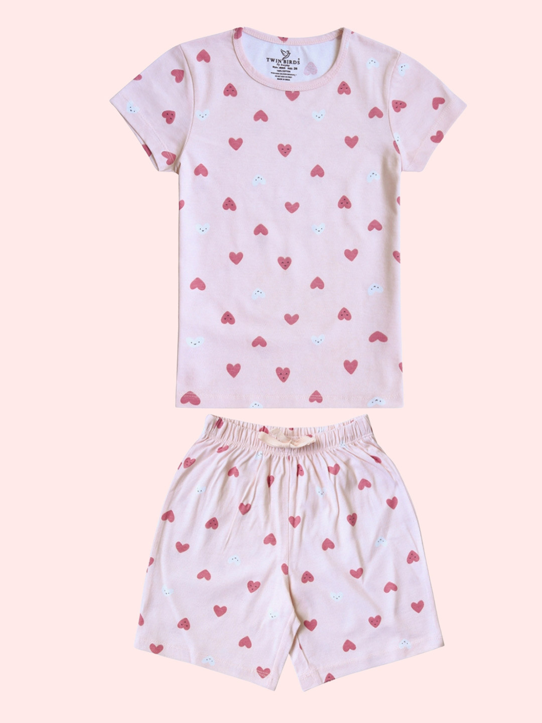 TWIN BIRDS Girls Printed Pure Cotton T-Shirt & Shorts Clothing Set