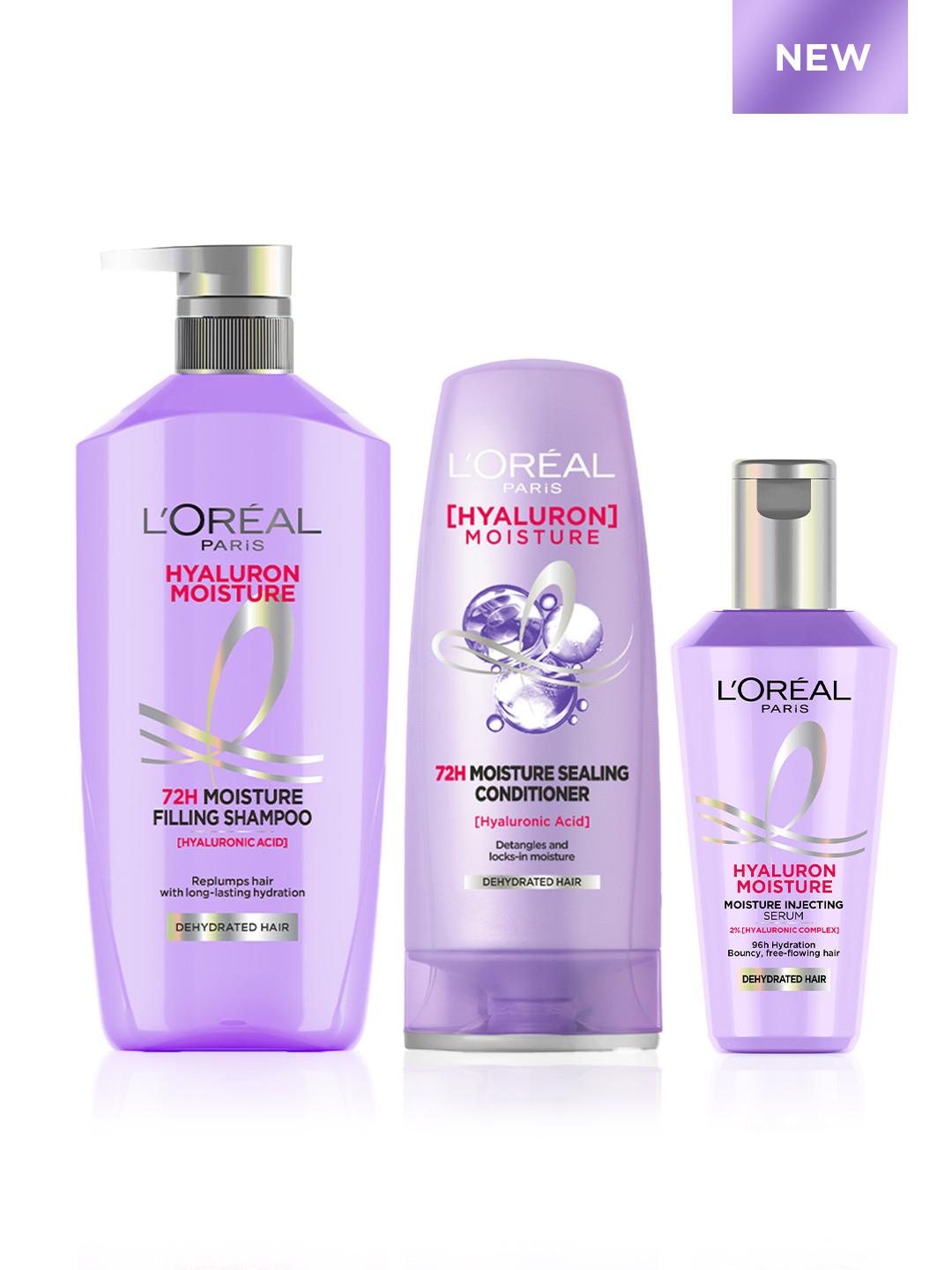 LOreal Set of 3 Hyaluron Moisture Hydrating Shampoo 640ml - Conditioner 180ml & Serum 40ml