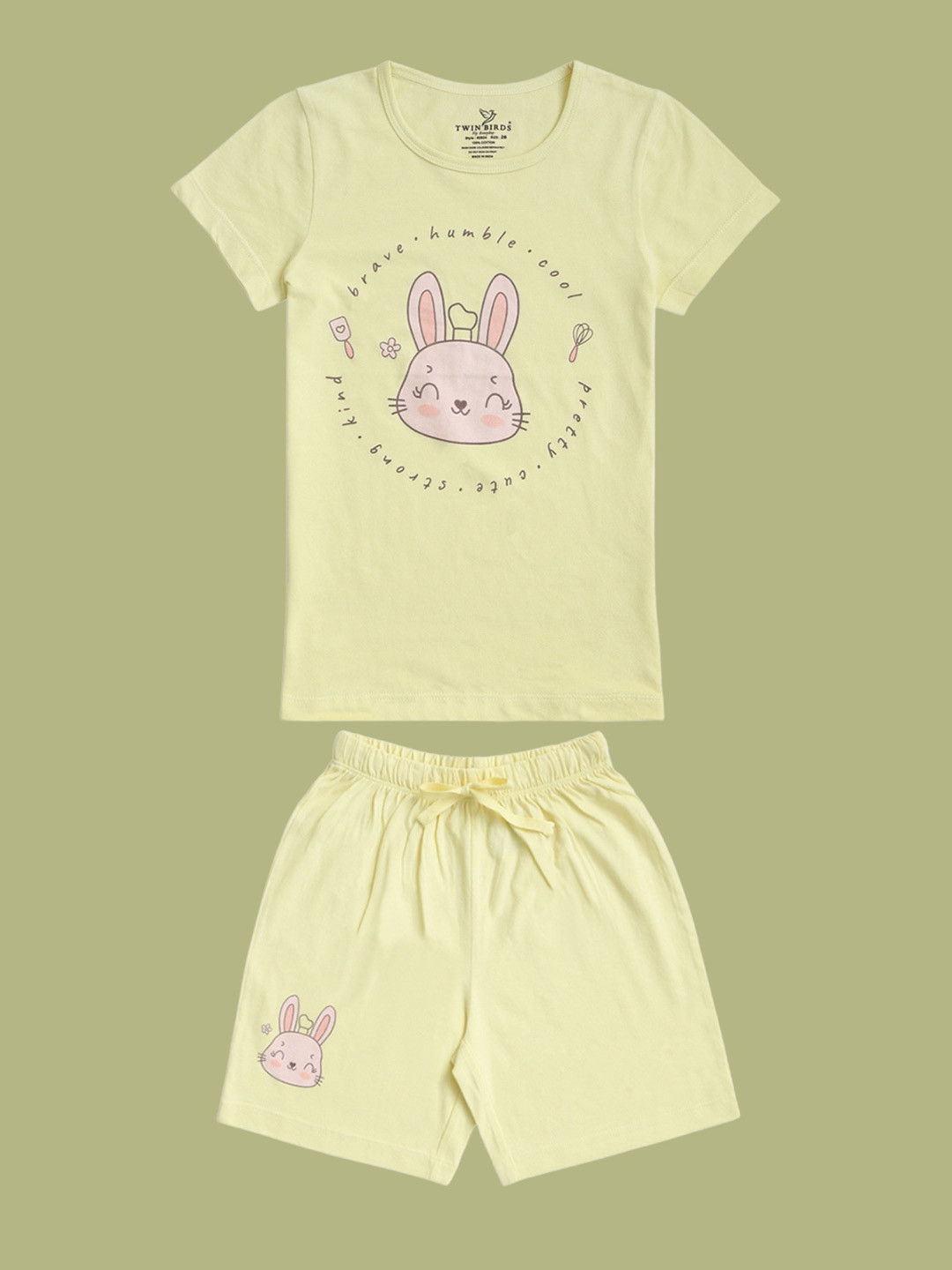 TWIN BIRDS Girls Delicate Printed Cotton T-shirt With Shorts