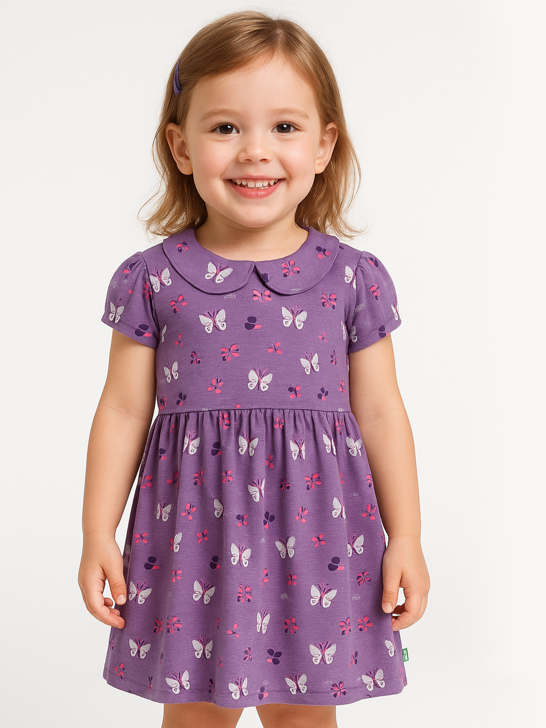 JusCubs Girls Print Peter Pan Collar Puff Sleeve Fit & Flare Dress