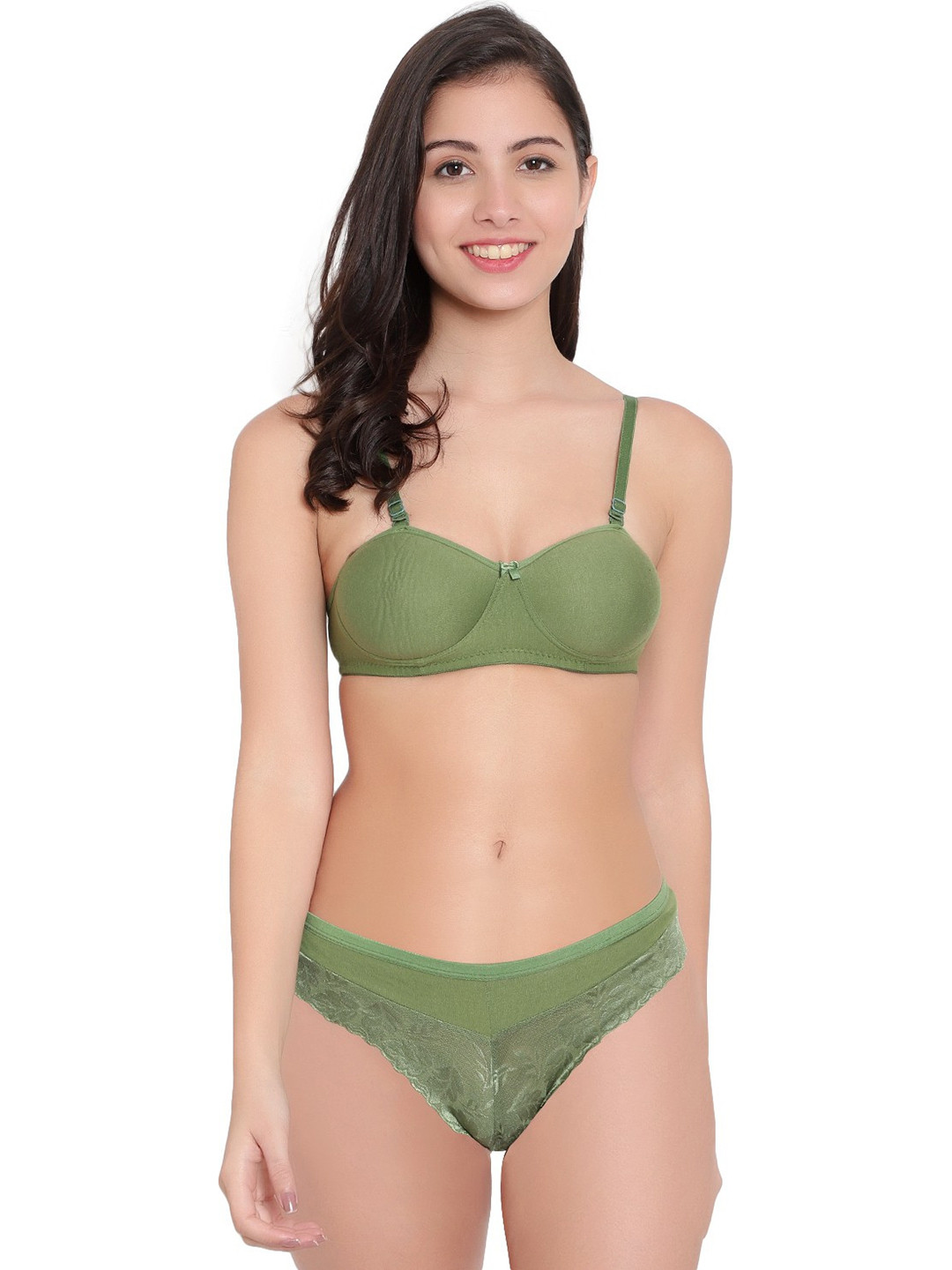 TACE Green Cotton Underwired Lightly Padded Lingerie Set