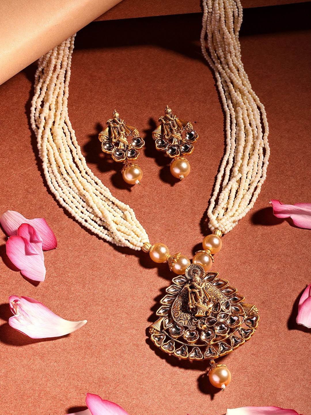ADIVA 18K Gold-Plated Lord Krishna Kundan Studded & Beaded Jewellery Set