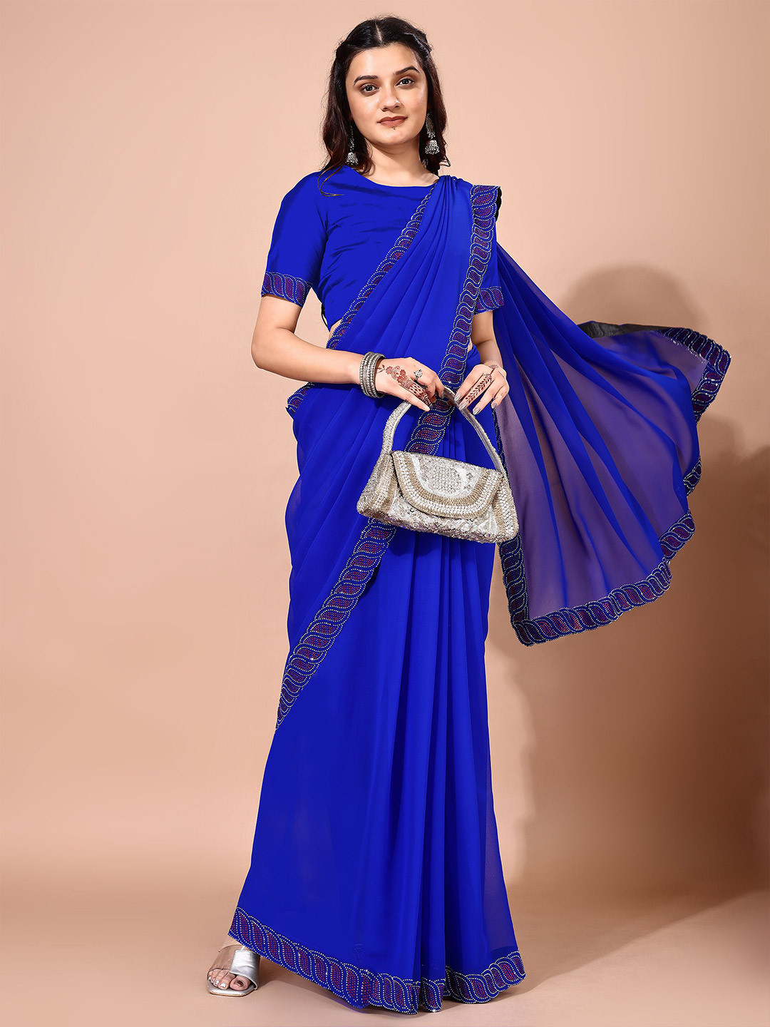 Leelavati Daily Pure Chiffon Saree With Unstitched Blouse Piece