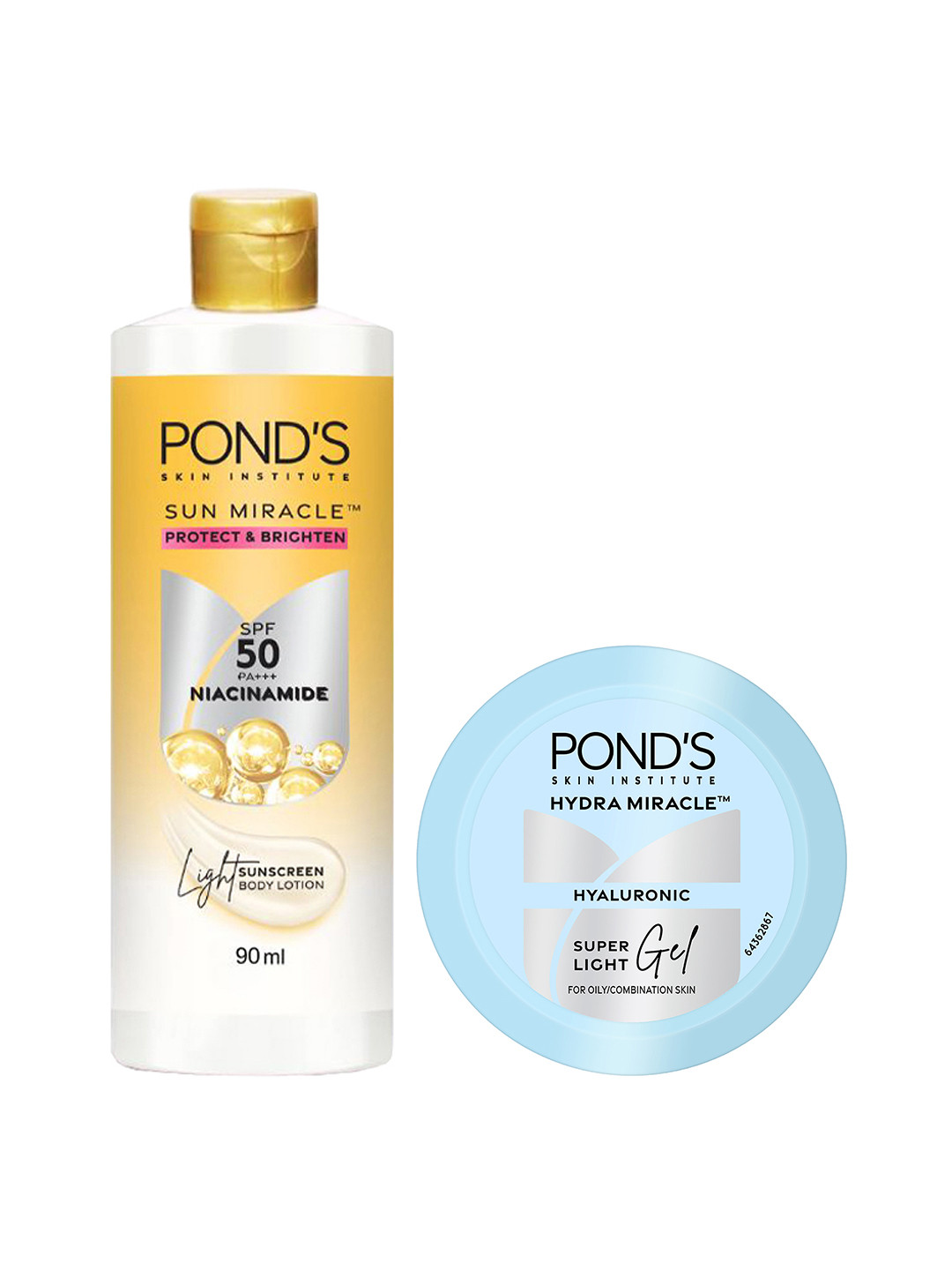Ponds Set of Hydra Miracle Gel Moisturiser 200ml & Sun Miracle Light Body Lotion 90ml