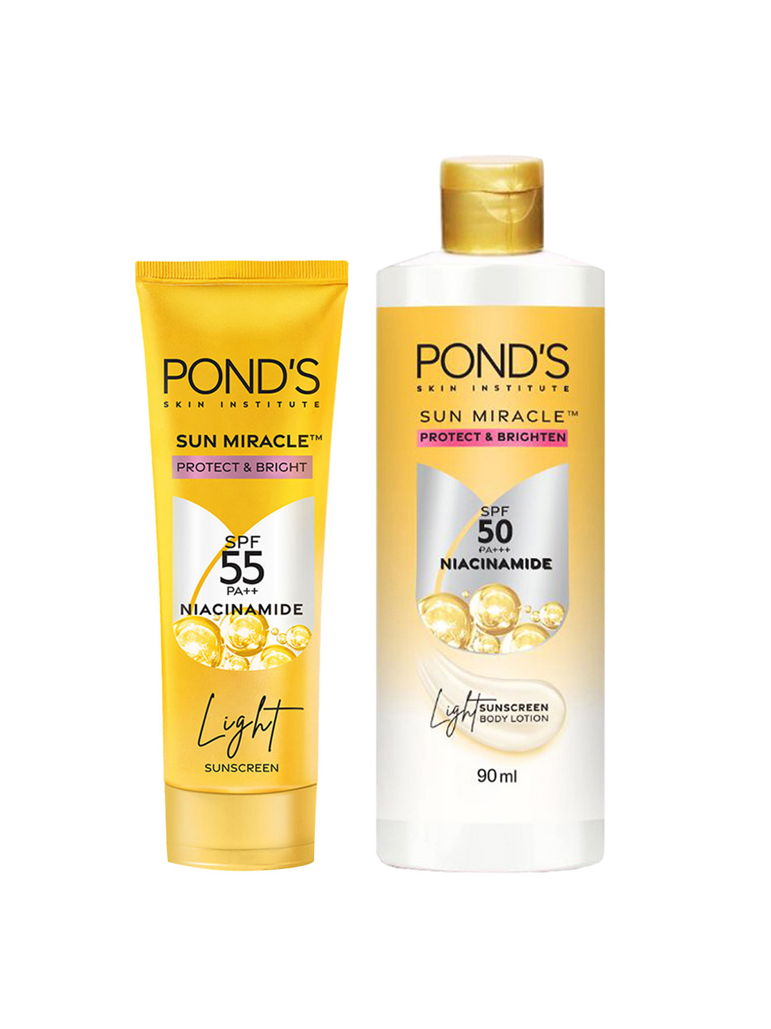 Ponds Set of Sun Miracle SPF50 Light Body Lotion 90ml & SPF55 Serum Boost Sunscreen 50g