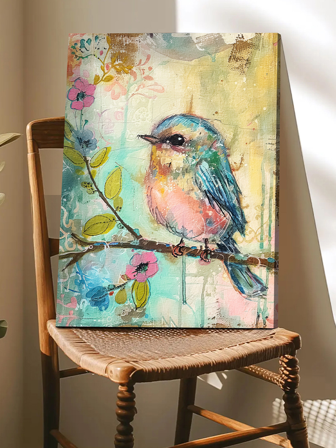 Art Street Blue & Yellow Soft Pastel Art of Bird Wall Paintings