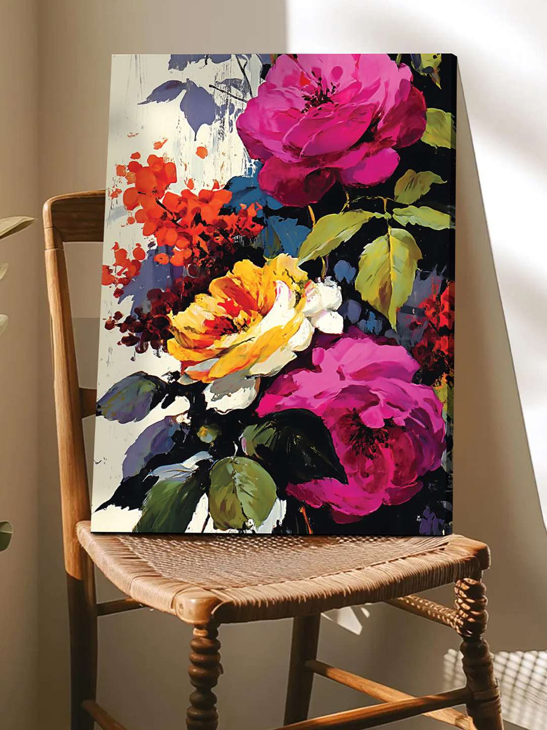 Art Street Pink, Yellow and Red Abstract Floral and Botanical Print Wall Art