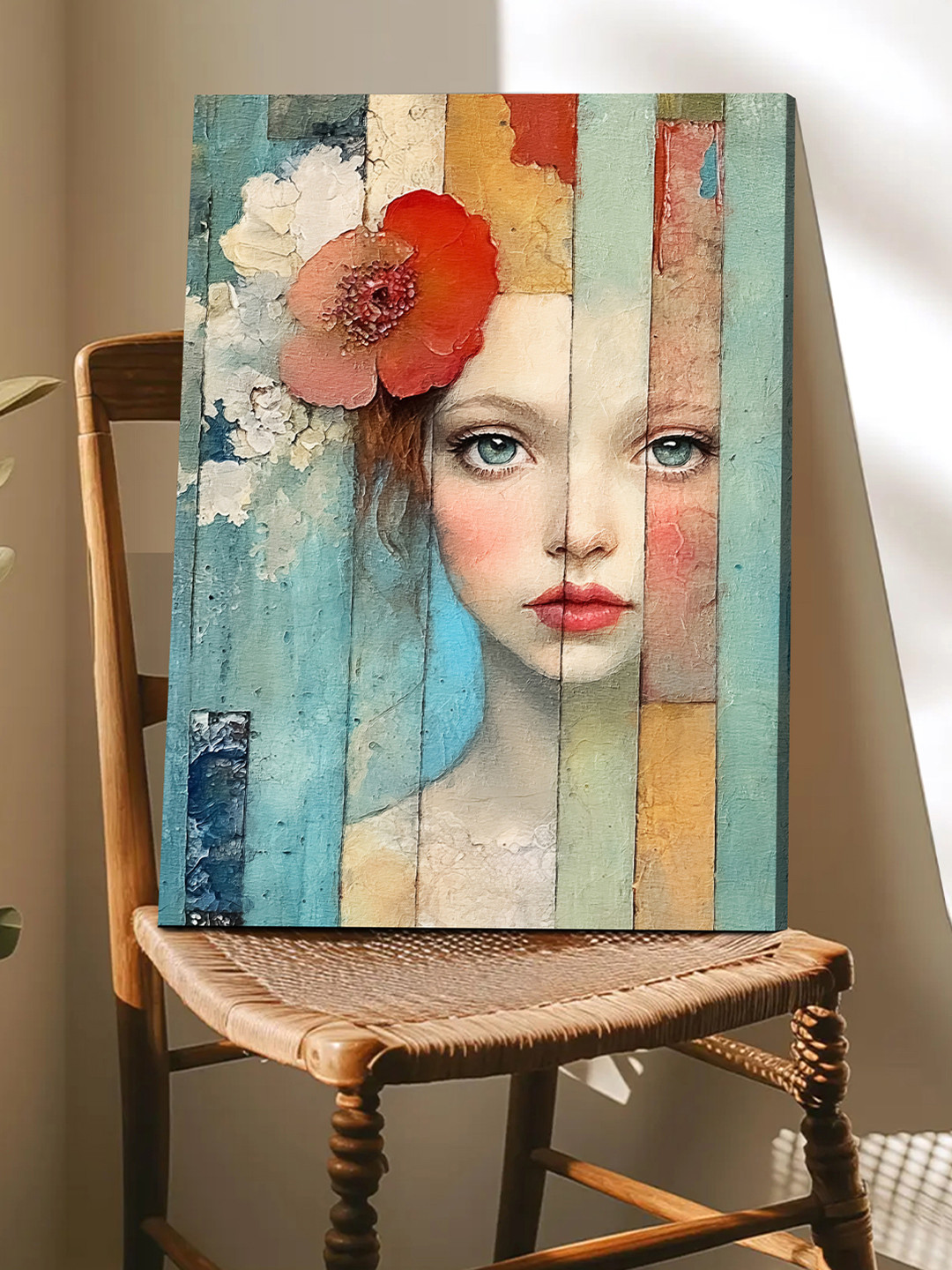 Art Street Blue & White Figurative Abstract Girl Canvas Wall Art