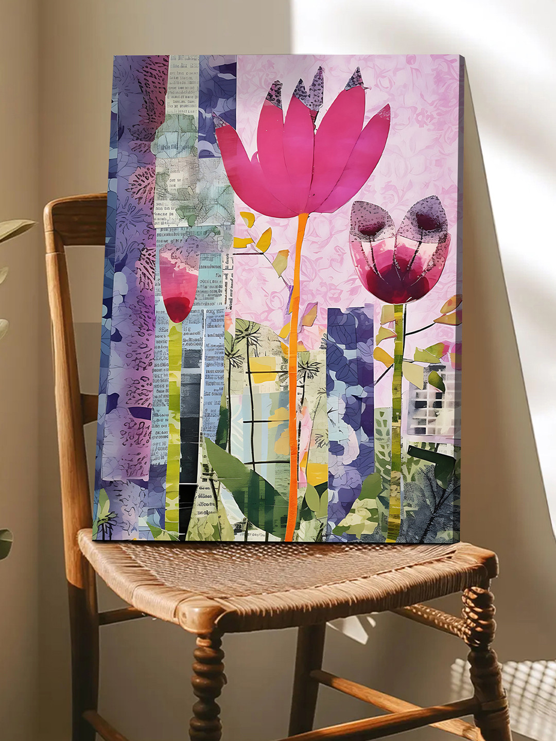 Art Street Pink & Blue Lotus Art Newspaper Pattern Wall Paintings