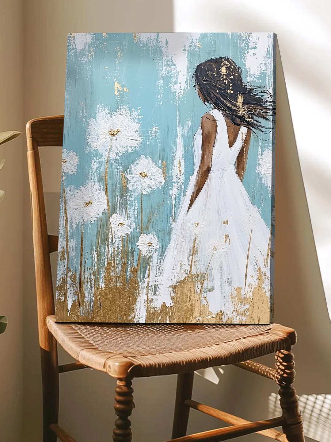 Art Street Multicolor Abstract Contemporary Girl Around Flowers Dreamlike Wall Art