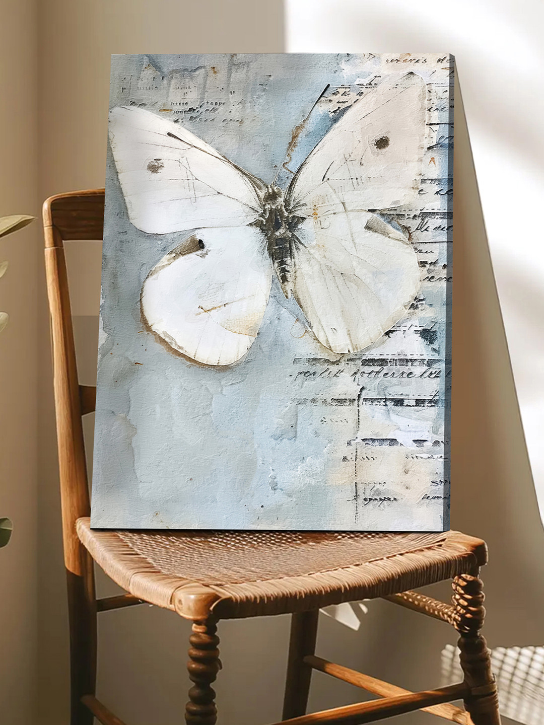 Art Street Turquoise Blue & White Distressed Aesthetic Butterfly Wall Art